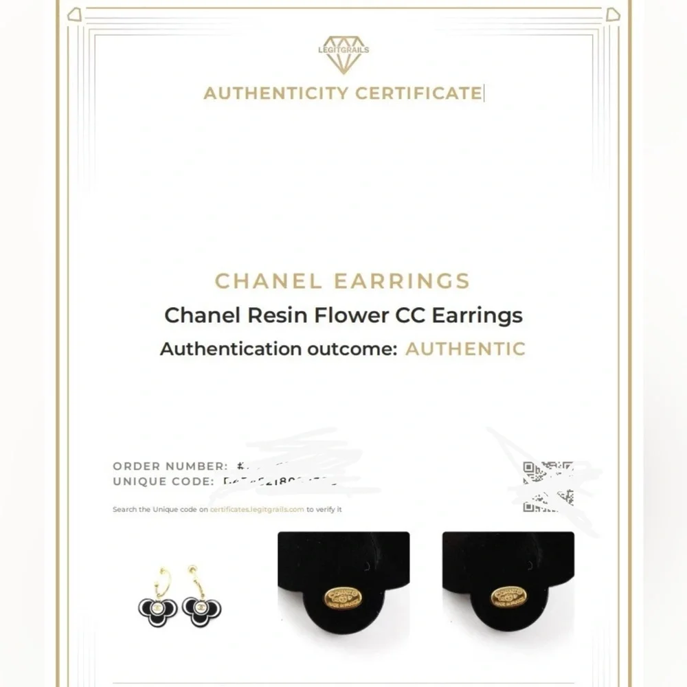 [CHANEL] Authentic Black & White w/ Gold Resin Clover CC Hoop Luxury Earrings - Picture 10 of 10